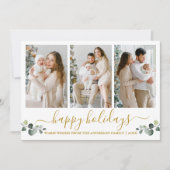 習字の水色ユーカリ3写真金ゴールド シーズンカード (正面)