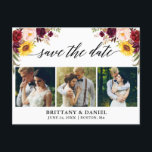 習字の混合フローラ保存日付3の写真 案内ポストカード<br><div class="desc">「書モダン画台本」「水彩ブルゴーニュフローラ、日付婚約発表カップル3」はがきには、バーゴーニュバラ、ピンクのバラ、赤いバラ、ヒマワリ、植物性の緑が含まれます。</div>