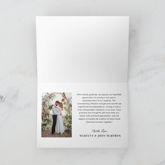 習字を使ったカスタムウェディングエレガントフォト サンキューカード (内部)