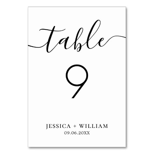 習字スクリプトエレガントを使用したミニマリスト テーブルナンバー (正面)