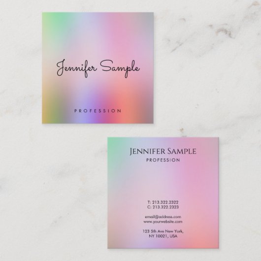 習字スクリプトカラフルテンプレートスタイリッシュ スクエア名刺 (正面/裏面)