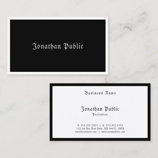 習字スクリプト白黒エレガントテンプレート 名刺 (正面/裏面)