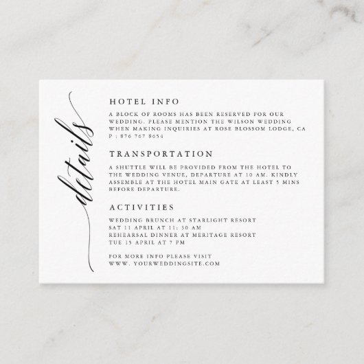 習字スクリプト結婚の詳細エンクロージャカード エンクロージャーカード (正面)