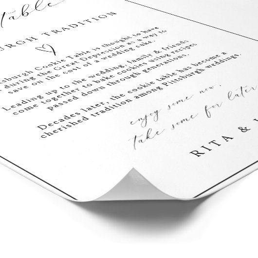 習字ミニマリストCookie結婚テーブルのサイン ポスター (角)