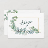 習字ユーカリ金ゴールド結婚グリーンの食事 出欠カード (正面/裏面)