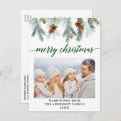 習字水彩松の球果緑のクリスマス ポストカード (正面/裏面)