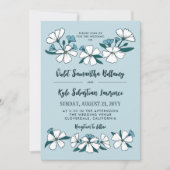 習慣的な白い青結婚の花 招待状 (正面)