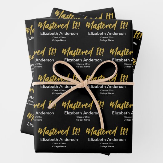 習熟した！ ブラックホワイトゴールド スクリプト 卒業生の名前 ラッピングペーパーシート (インサイチュ)