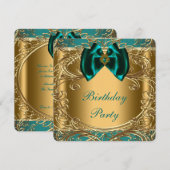 翡翠とゴールドの誕生日パーティー 招待状 (正面/裏面)