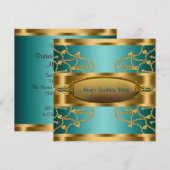 翡翠のような緑の金 女性の誕生日パーティー 招待状 (正面/裏面)