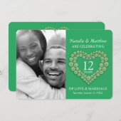 翡翠のグリーンビーズのハート 12周年記念日 招待状 (正面/裏面)