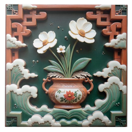 翡翠の波の花 タイル (正面)