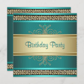 翡翠グリーンのゴールド ブラック 女性の誕生日パーティー 招待状 (正面/裏面)
