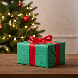翡翠グリーンの「よいクリスマスを」ミュージック ラッピングペーパー