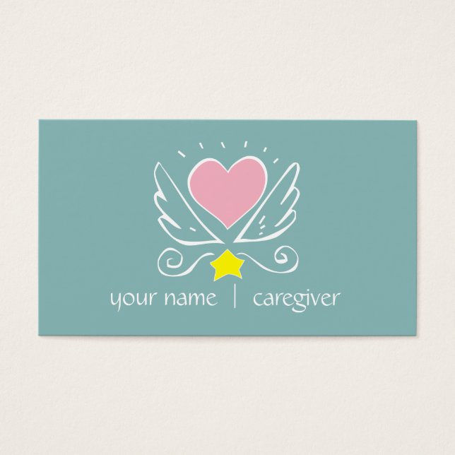 翼および星の介護者とのピンクのハート (正面)