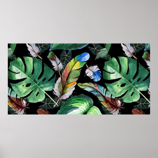 翼からの水色の鳥の羽のパターン。アクアレル ポスター (正面)