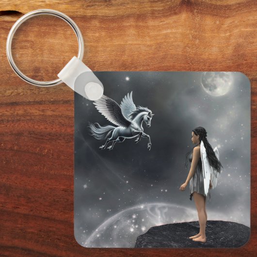 翼かわいらし付き妖精と馬飛んでいる類 キーホルダー (正面)