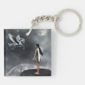 翼かわいらし付き妖精と馬飛んでいる類 キーホルダー (裏面)