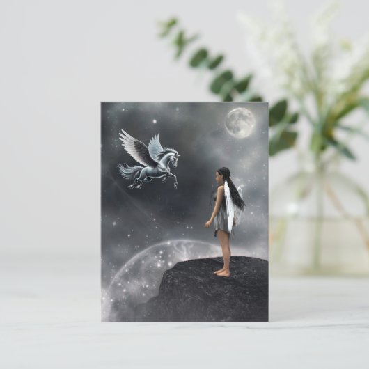 翼かわいらし付き妖精と馬飛んでいる類 ポストカード (スタンド正面)