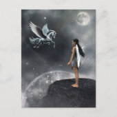 翼かわいらし付き妖精と馬飛んでいる類 ポストカード (正面)