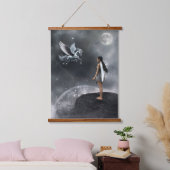 翼かわいらし付き妖精と馬飛んでいる類 吊り下げ型タペストリー (寝室)