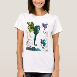 翼が付いているタツノオトシゴのトリオ Tシャツ