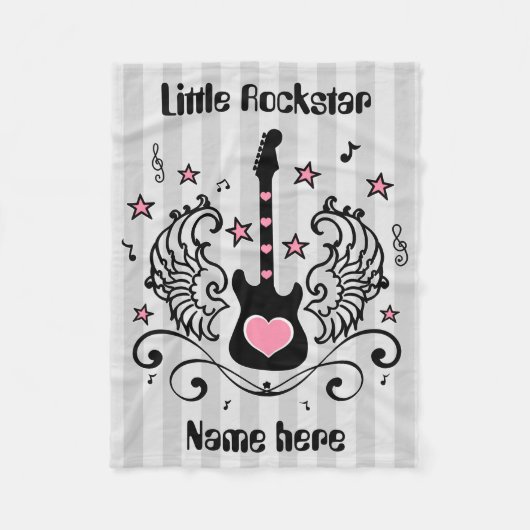 翼が付いているピンクのロックスターのギター フリースブランケット (正面)