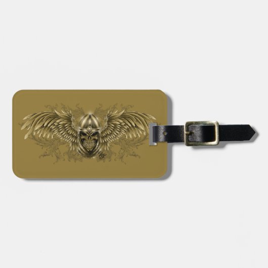 翼が付いているTemplarの騎士ゴシック様式中世スカル ラゲッジタグ (正面横)