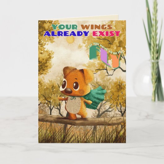 翼が小さな犬の引用文を飛インスパイアばすだけ カード (正面)