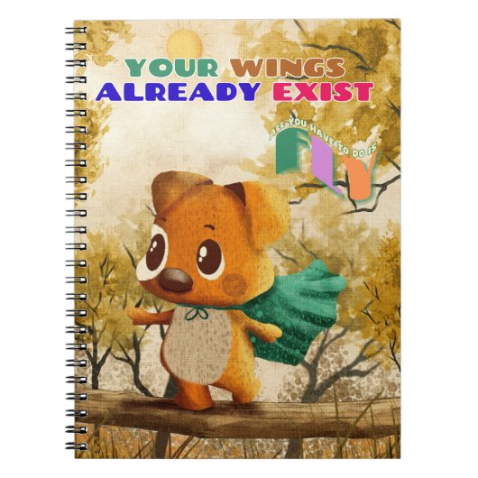 翼が小さな犬の引用文を飛インスパイアばすだけ ノートブック (正面)