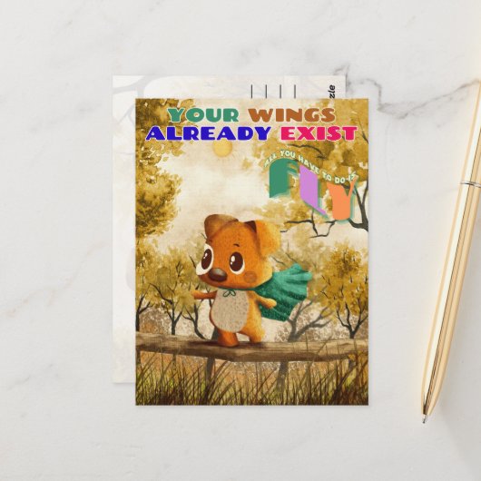 翼が小さな犬の引用文を飛インスパイアばすだけ ポストカード (正面/裏面インサイチュ)