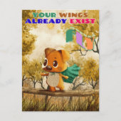 翼が小さな犬の引用文を飛インスパイアばすだけ ポストカード (正面)