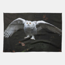 翼が開いたスノーフクロウ キッチンタオル