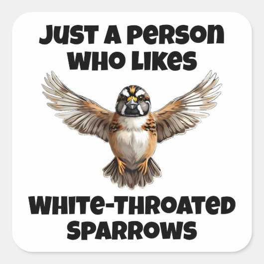 翼が開いた白い喉の付いたスズメ スクエアシール (正面)