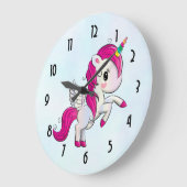 翼とのかわいいピンクのユニコーン ラージ壁時計 (傾斜)