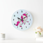 翼とのかわいいピンクのユニコーン ラージ壁時計 (ホーム)