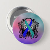 翼とのティール(緑がかった色)かピンクまたは一流 缶バッジ (正面&裏面)