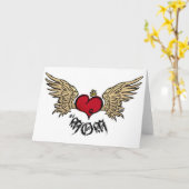 翼との入れ墨のお母さんの都市戴冠させたハート カード (黄色い花)