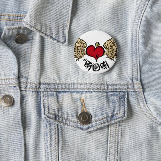 翼との入れ墨のお母さんの都市戴冠させたハート 缶バッジ (インサイチュ)