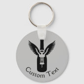 翼とコルク抜きキーチェーンを持つワインボトル キーホルダー (正面)