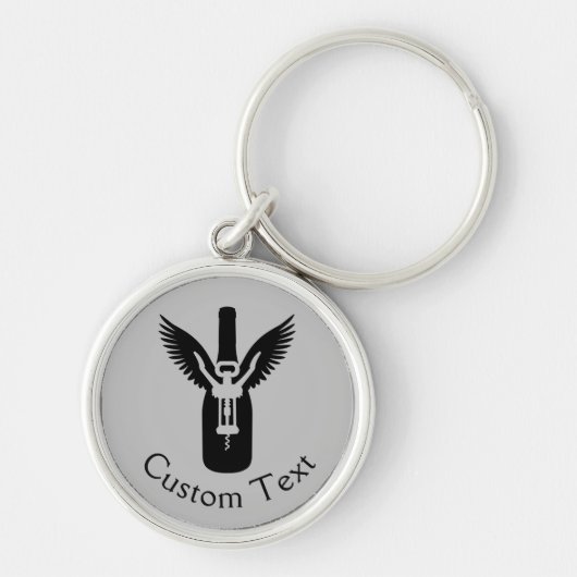 翼とコルク栓抜きを持つワインボトル キーホルダー (正面)