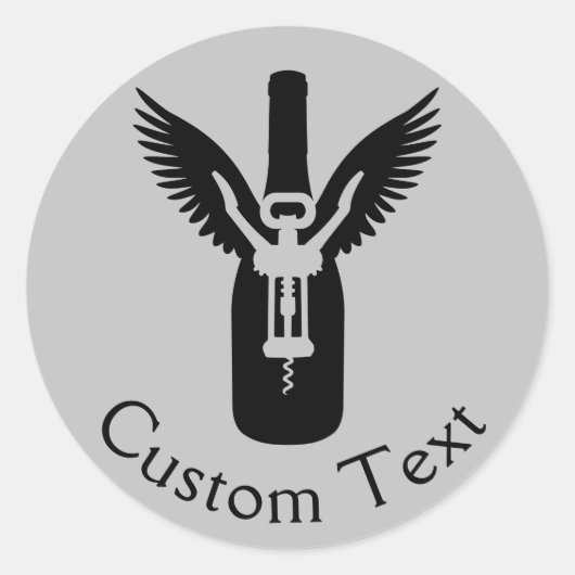 翼とコルク栓抜きを持つワインボトル ラウンドシール (正面)