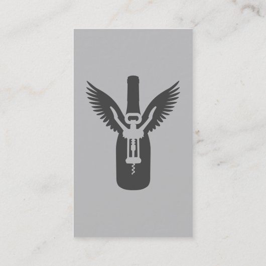翼とコルク栓抜きを持つワインボトル 名刺 (裏面)