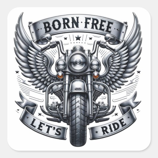 翼とスローガンを搭載したバイクデザイン スクエアシール (正面)