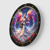 翼とパターン鮮やか付き天使デザイン ラージ壁時計 (傾斜)