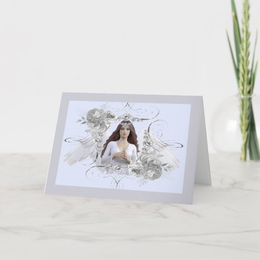 翼とフレーミングを持つクリスマスエンジェル シーズンカード (正面)