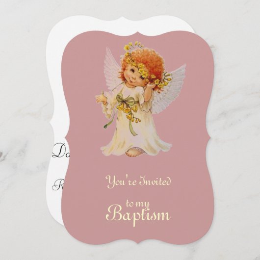 翼とフローラ冠を持つ洗礼天使 招待状 (正面/裏面)