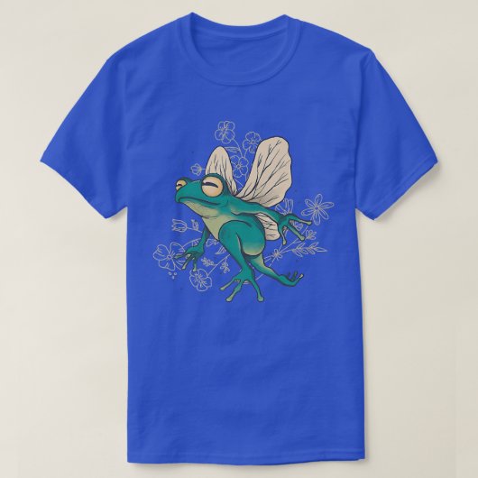翼とフローラ要素を持つかわいい妖精のカエル Tシャツ (デザイン正面)