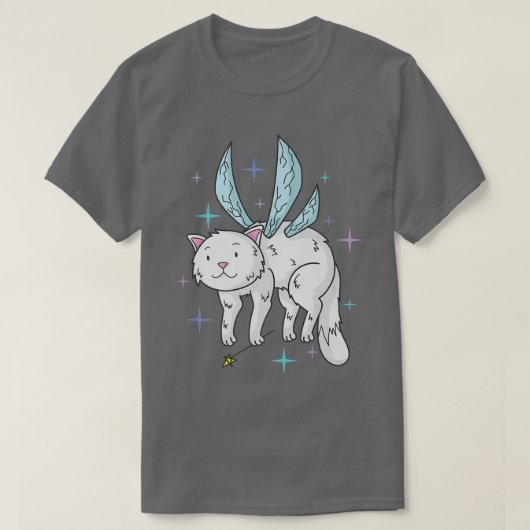 翼と妖精の頭を持つ妖精の猫 Tシャツ (デザイン正面)