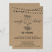 翼と応援&ビール誕生日パーティー – 任意の年齢 招待状 (正面/裏面)